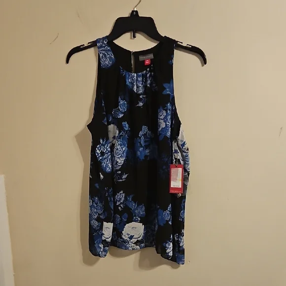 Vince Camuto Black and Blue Floral Dressy Tank Top. NWT - Picture 1 of 7